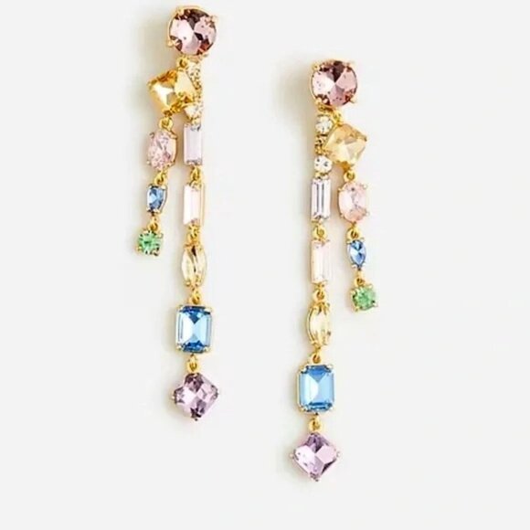 💜 J. Crew Crystal Jacket Colorful Crystal Drop Earrings NWT - Picture 1 of 3